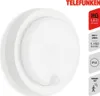 A white LED outdoor wall light with a motion sensor, shown against a white background with marketing information on the right. Produktbild-Vorschau