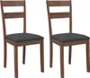 Two brown wooden dining chairs with gray cushions are shown against a white background. Produktbild-Vorschau