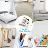 A collage of images showing different uses of a vacuum cleaner, including a bed, carpet, sofa, clothes rack, pillow, and stuffed toys. The vacuum cleaner is shown in the center. Produktbild-Vorschau