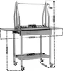 A stainless steel BBQ grill with side shelves and dimensions indicated by dashed lines and measurements. Anteprima dell’immagine prodotto