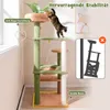 A cat tree with a cat on it, placed near a window. The image includes marketing text and diagrams. Náhľad obrázku produktu