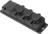 A black, three-socket power strip with protective covers. Anteprima dell’immagine prodotto
