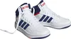 A pair of white Adidas high-top sneakers with blue stripes and red accents. Produktbild-Vorschau