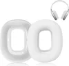 Two white ear pads for headphones are shown in the foreground, with a pair of white headphones in the background. Podgląd zdjęcia produktu