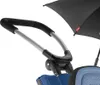 A close-up view of a stroller handle and part of the canopy. Produktbild-Vorschau