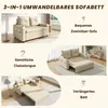 A collage of three images showing a sofa bed in different configurations: as a sofa, as a chaise lounge, and as an extended bed. Produktbild-Vorschau