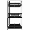 A black metal triple bunk bed with a ladder, shown from the front. Produktbild-Vorschau