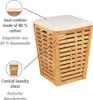 A conical laundry chest made of bamboo with a white seat cushion, shown with callouts highlighting its features. Anteprima dell’immagine prodotto