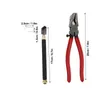 A glass cutter and pliers are shown with dimensions indicated by text overlays. Produktbild-Vorschau