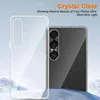 A clear phone case is shown next to a phone, with a snowy mountain landscape in the background. Produktbild-Vorschau
