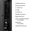 A close-up view of the rear ports of a television, with a list of its technical specifications. Produktbild-Vorschau