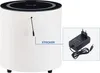 A white cylindrical nightstand with a black top, shown next to its power adapter. Voir les images du produit