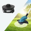 A collage showing a grass trimmer spool and a grass trimmer in a grassy yard. Náhled obrázku produktu