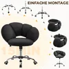 An image showing the assembly steps for a black office chair, with the assembled chair also shown. Produktbild-Vorschau