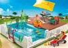 A Playmobil swimming pool set with figures enjoying the pool and sun. Voir les images du produit