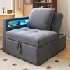 A gray sofa bed with built-in storage and blue LED lighting. Voir les images du produit