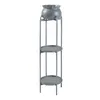 A gray metal plant stand with a gray pot on top and two shelves. Produktbild-Vorschau
