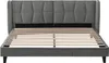 A grey upholstered bed frame with a slatted base is shown from the front. Anteprima dell’immagine prodotto