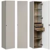 A tall, narrow cabinet shown from three different angles: closed from the front, closed from the side, and open from the front. Produktbild-Vorschau