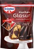 A package of Dr. Oetker Kuchenglasur (cake glaze) with an image of a marble cake covered in dark chocolate glaze. Podgląd zdjęcia produktu