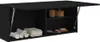 A black wooden wall cabinet with its top door open, revealing shelves and items inside. Anteprima dell’immagine prodotto
