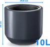 A dark gray planter with dimensions indicated by blue arrows and text. Anteprima dell’immagine prodotto
