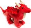 A red plush dragon toy is shown from a slightly elevated side angle against a white background. Produktbild-Vorschau