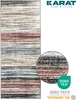 A rug with a striped pattern, shown with a magnified section and brand/certification logos. Náhled obrázku produktu