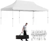 A man carries a folded tent bag next to a set-up tent. Produktbild-Vorschau