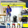 A woman is using a vacuum cleaner in a room, with different colored vacuum cleaners and parts shown in the foreground and background. Produktbild-Vorschau