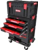 A black and red modular tool chest with multiple drawers, some of which are open, on wheels. Náhled obrázku produktu