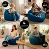 A collage of four images showing different sizes of Lumaland beanbag chairs with people using them in various settings. Voir les images du produit