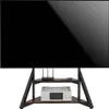 A TV stand with a TV, router, and audio receiver on it, presented against a white background. Produktbild-Vorschau
