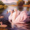 Obraz podľa čísel, "Labutie rodina na jazere", 40x50 cm, s Náhľad obrázku produktu 1