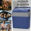A collage showing a portable cooler in different settings: camping, traveling in a car, and shopping. The cooler is also shown on its own. Produktbild-Vorschau