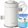 A white Intex pool filter pump with hoses and a replacement filter cartridge. Produktbild-Vorschau