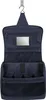 A navy blue hanging toiletry bag is shown open, displaying its compartments and a small mirror. Anteprima dell’immagine prodotto