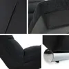 Collage of close-up shots of a black armchair, highlighting its texture and construction. Náhľad obrázku produktu