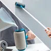 A collage showing a paint roller being filled with paint and another paint roller being used on a wall. Voir les images du produit