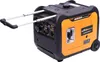 A portable inverter generator with a pull handle and wheels, shown from a three-quarter angle on a white background. Produktbild-Vorschau