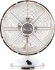 A white table fan with a chrome grill. Produktbild-Vorschau