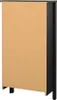 The back of a black shoe cabinet with a light brown particleboard backing. Podgląd zdjęcia produktu
