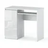 A white desk with a high-gloss cabinet door and a pull-out keyboard tray, shown against a white background. Produktbild-Vorschau