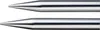 A close-up, studio shot of two metallic knitting needles against a white background. Produktbild-Vorschau