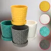 A collage of ceramic pots with a textured pattern, shown in various colors and with close-up views of the texture. Náhľad obrázku produktu