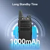 A black walkie-talkie is shown with a graphic of a battery and text indicating long standby time and battery capacity. Náhľad obrázku produktu