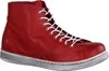 A single red high-top sneaker with white laces is shown from a side-diagonal view against a white background. Voir les images du produit