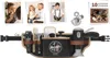 A collage of images showing children playing with a toy barber set, and a close-up of the toy barber belt with accessories. Produktbild-Vorschau