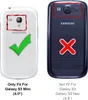 Two phone backs are shown, one with a green checkmark indicating it fits a Galaxy S3 Mini, and another with a red X indicating it does not fit a Galaxy S3 or S3 Neo. Produktbild-Vorschau