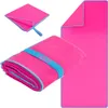 A collage of a pink microfiber towel, shown folded and unfolded. Produktbild-Vorschau
